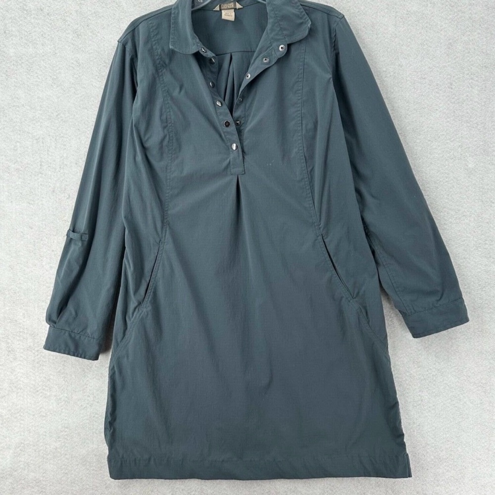 DULUTH TRADING Gray Ripstop Shirt Dress Womens 2XL Pockets Roll Tab sleeve Nylon